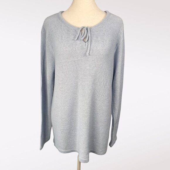 Style Studio Knitted Sweater Tie Neck Long Sleeve Light Blue Large - Picture 1 of 10